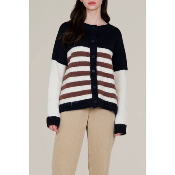 GRADE & GATHER Sweaters - NEW GRADE & GATHER striped color block cardigan in black/white/red